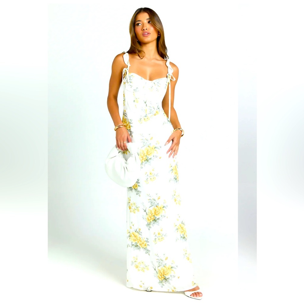 Showpo Mabel Maxi Dress Georgette frill sleeve sweetheart bias Cut dress sz 6